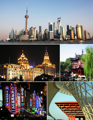 Shanghai montage by ASDFGHJ (talk), pontmarcheur - All CC/PD sources:File:2012 Pudong.jpgFile:Bund at night.jpgFile:Yu Garden 2.jpgFile:NanjingRoad1.jpgFile:Expo Axis & China Pavilion.jpg. Licensed under Creative Commons Attribution-Share Alike 3.0 via Wikimedia Commons - http://commons.wikimedia.org/wiki/File:Shanghai_montage.png#mediaviewer/File:Shanghai_montage.png